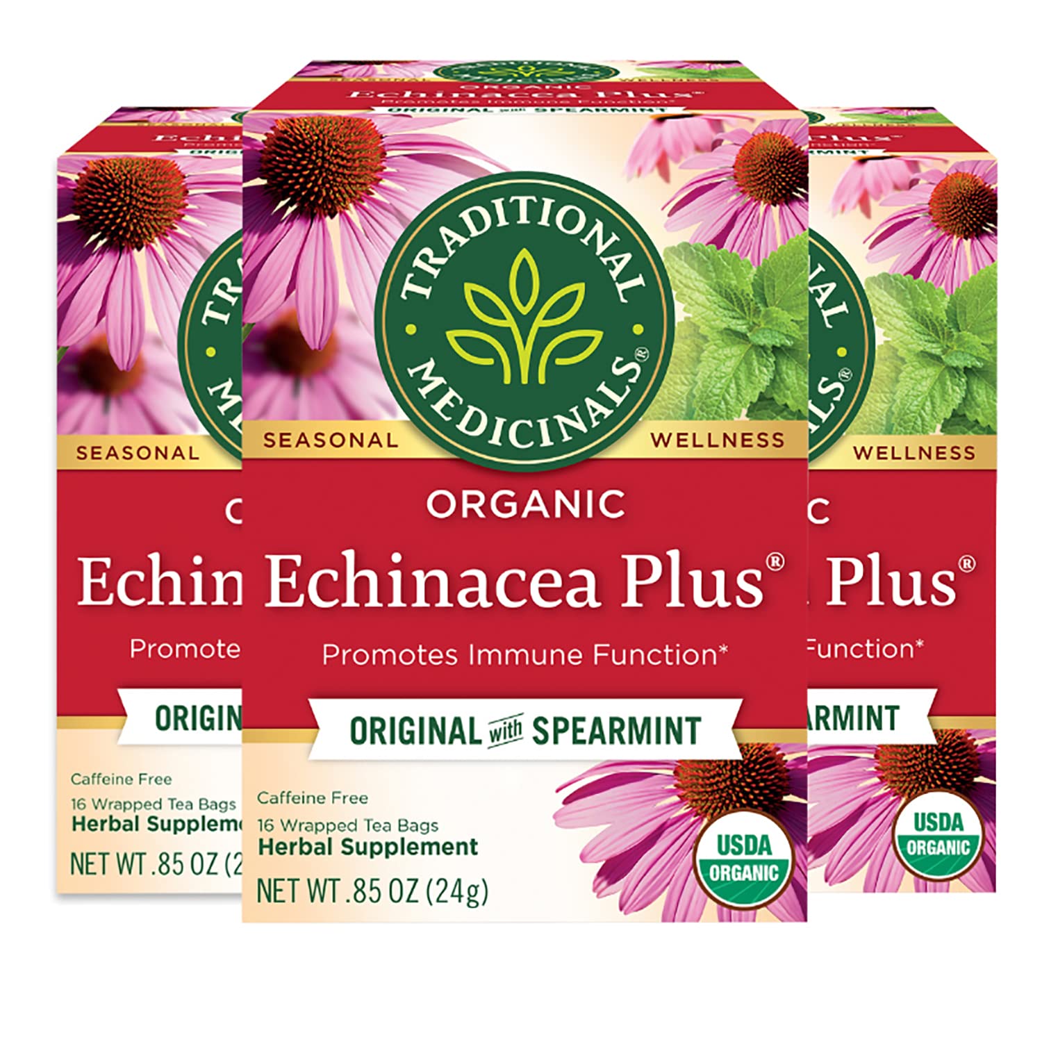 Product image of Traditional Medicinals Organic Echinacea Plus Spearmint Herbal Tea Immune Function Support 48 Tea Bags Total